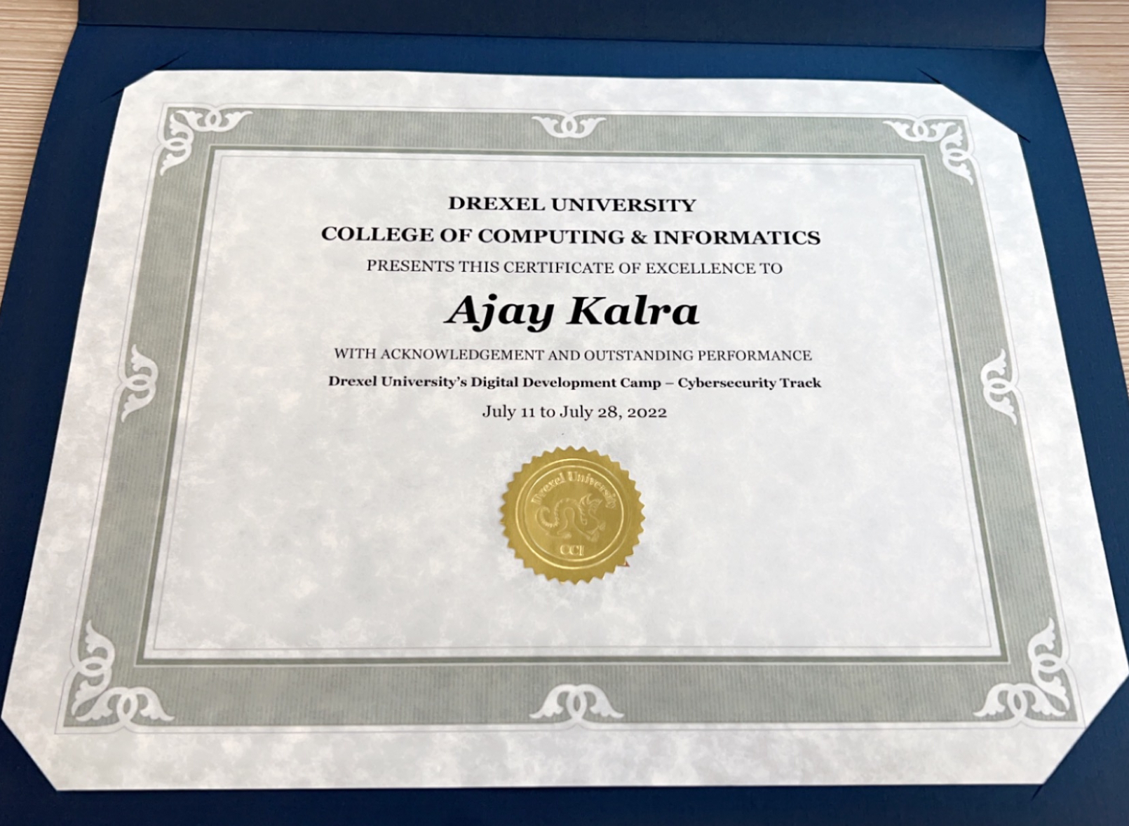 Certificate from the Drexel program